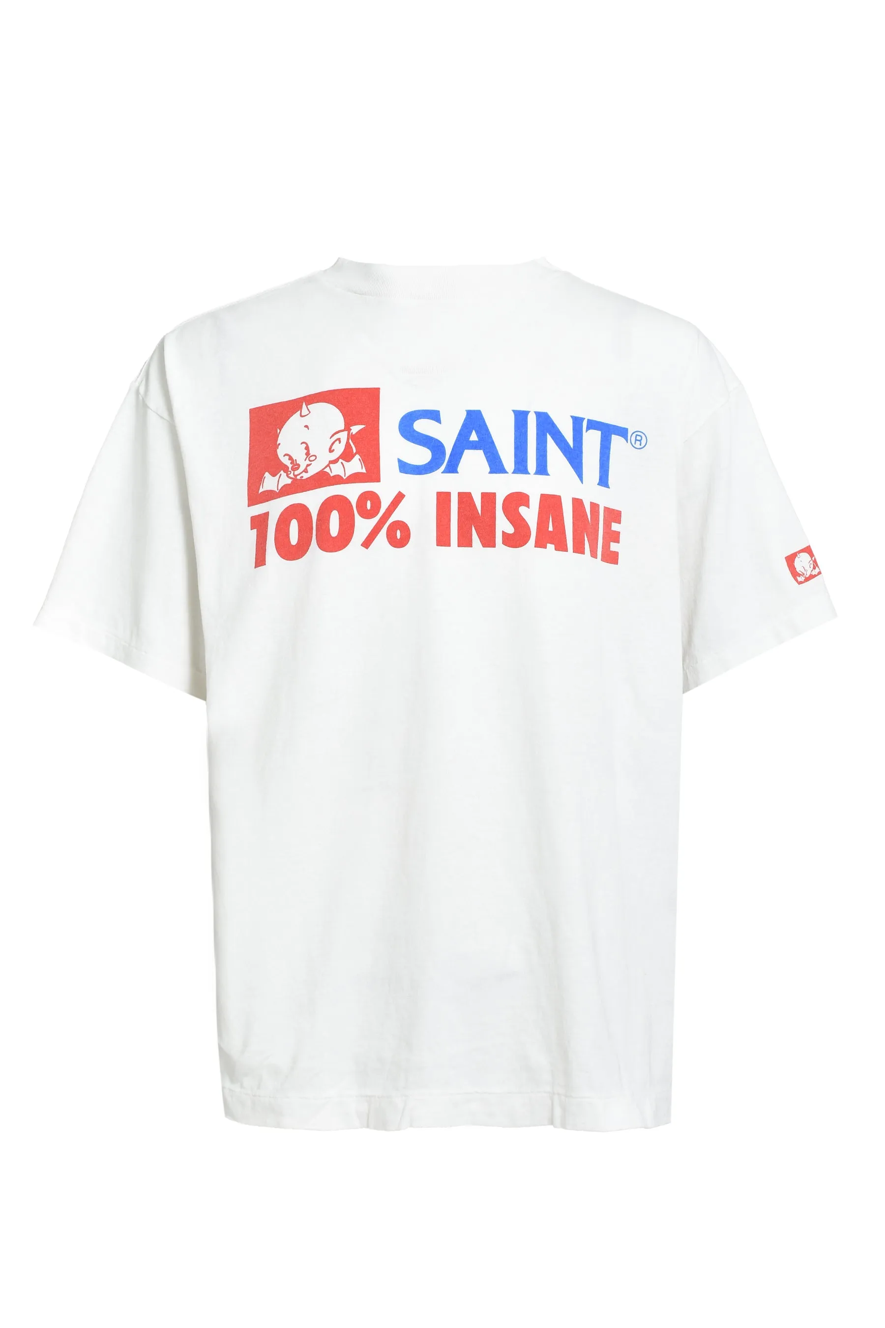 SAINT Mxxxxxx INSANE SS TEE/WHT Little Devil Angel TEE 100% INSANE slogan printed short sleeves off-white S-XL tube-woven fabric without side seams OE yarn original same weight correct version original main mark/wash mark/little angel security code original development no touch printing